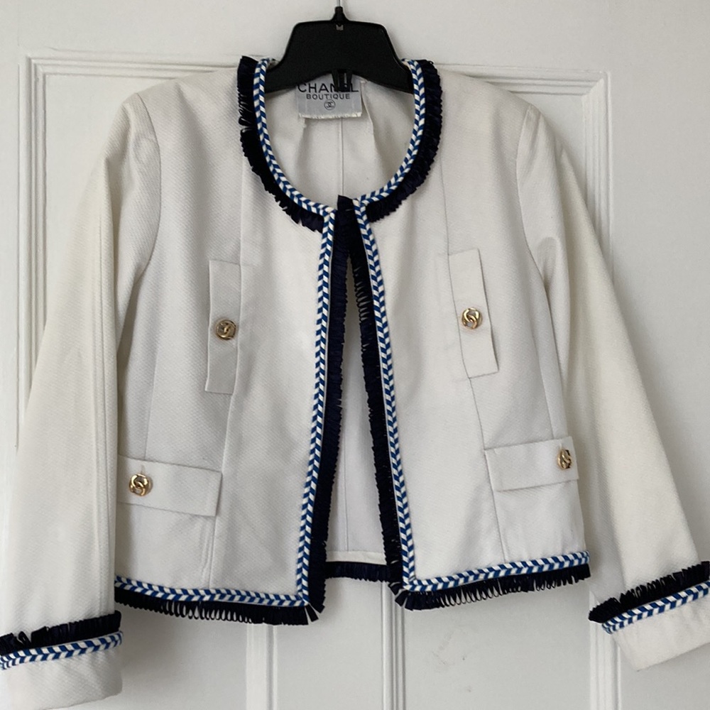 White Cotton Boléro Jacket VINTAGE Chanel-Style
